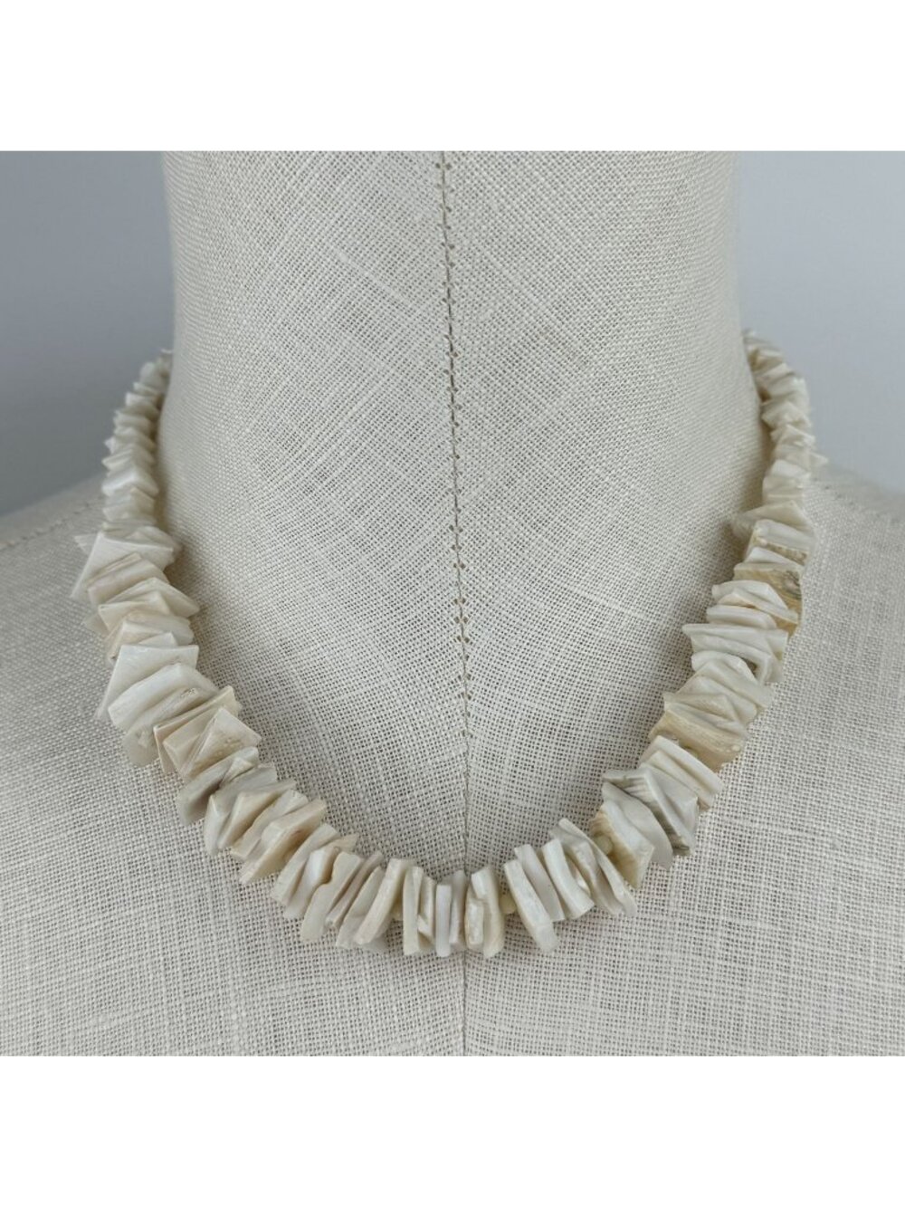 Vintage Natural Shell Chip Bead Necklace Puka Seashell Choker 18" Brass Clasp
